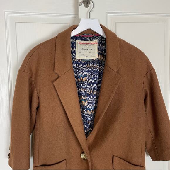 Anthropologie Cartonnier Sienna Tobacco Cocoon Wool Blend Coat Lined - Picture 3 of 10